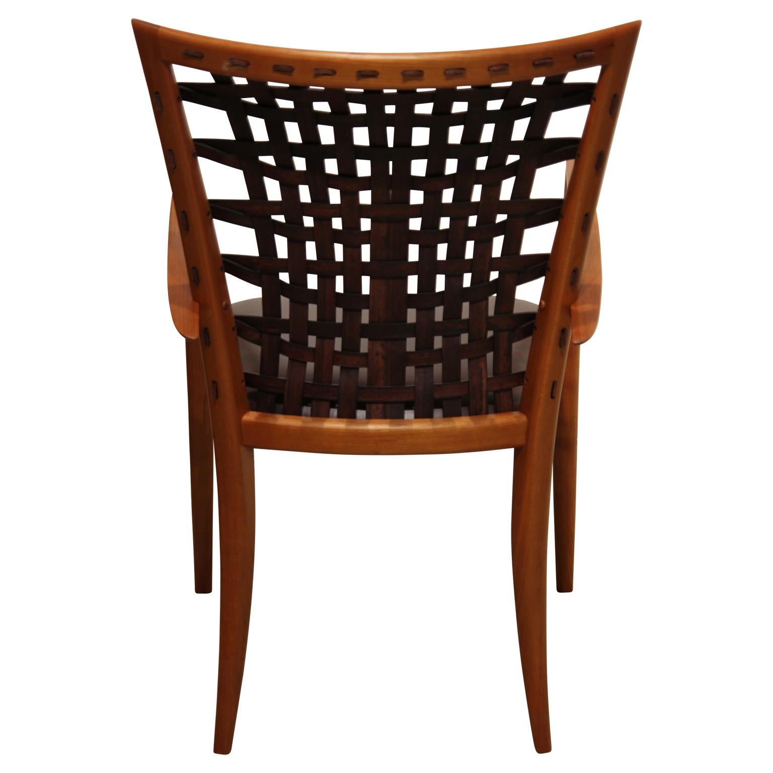 Set of 6 Sculptural Modern Dining Chairs with Woven Leather by Roger Deatherage 3