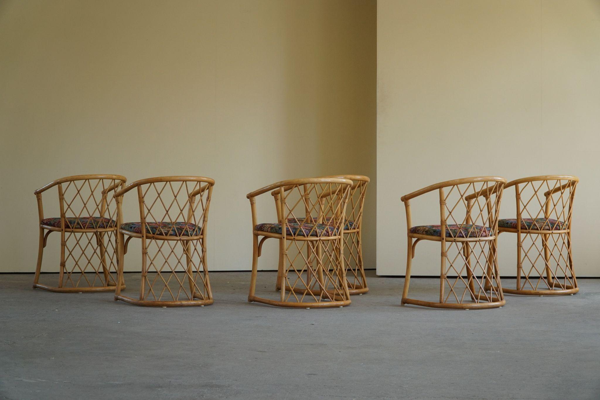 Ensemble de 6 chaises de salle à manger sculpturales en bambou vintage, danoises modernes, fabriquées dans les années 1960 en vente 4