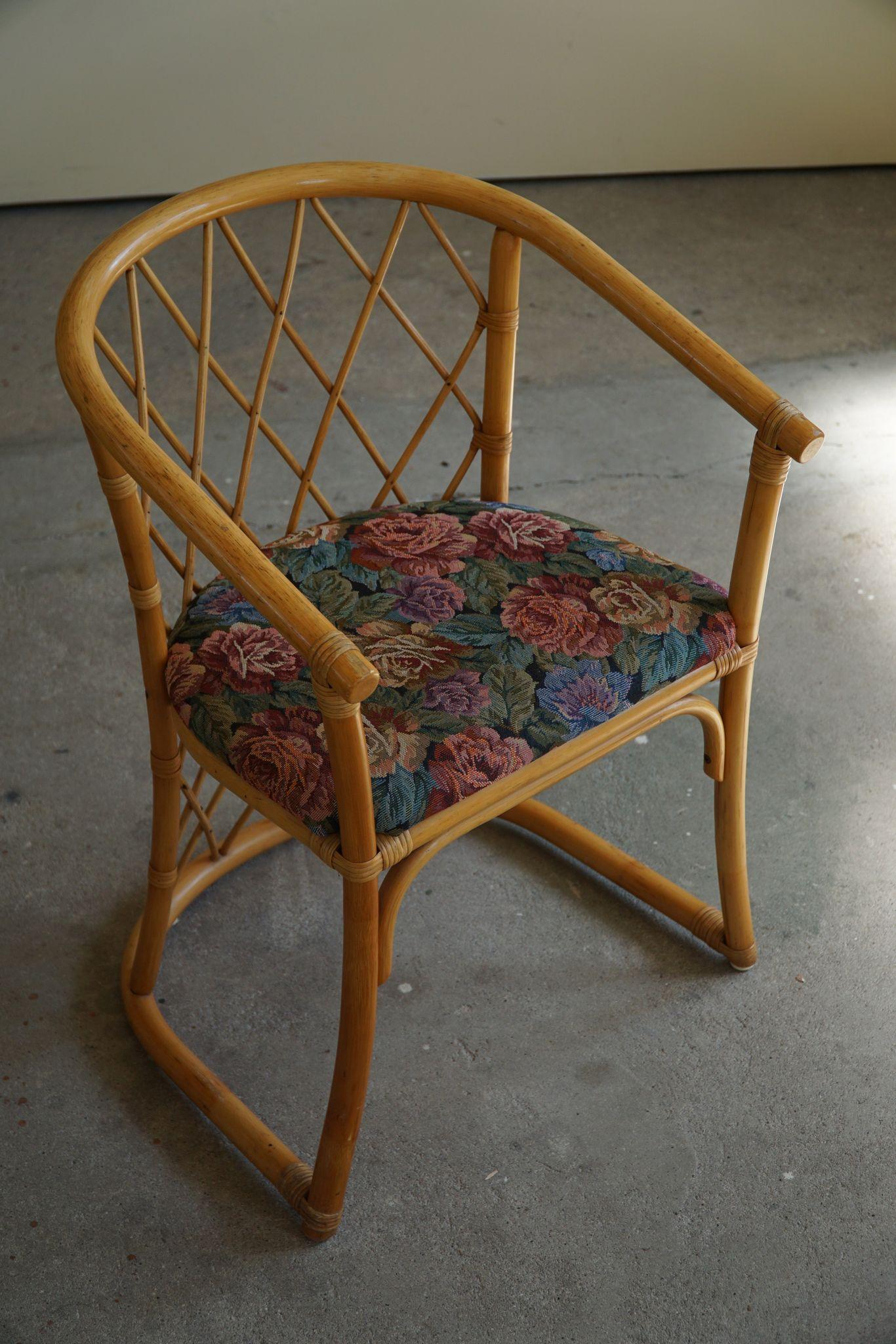 Art déco Ensemble de 6 chaises de salle à manger sculpturales en bambou vintage, danoises modernes, fabriquées dans les années 1960 en vente