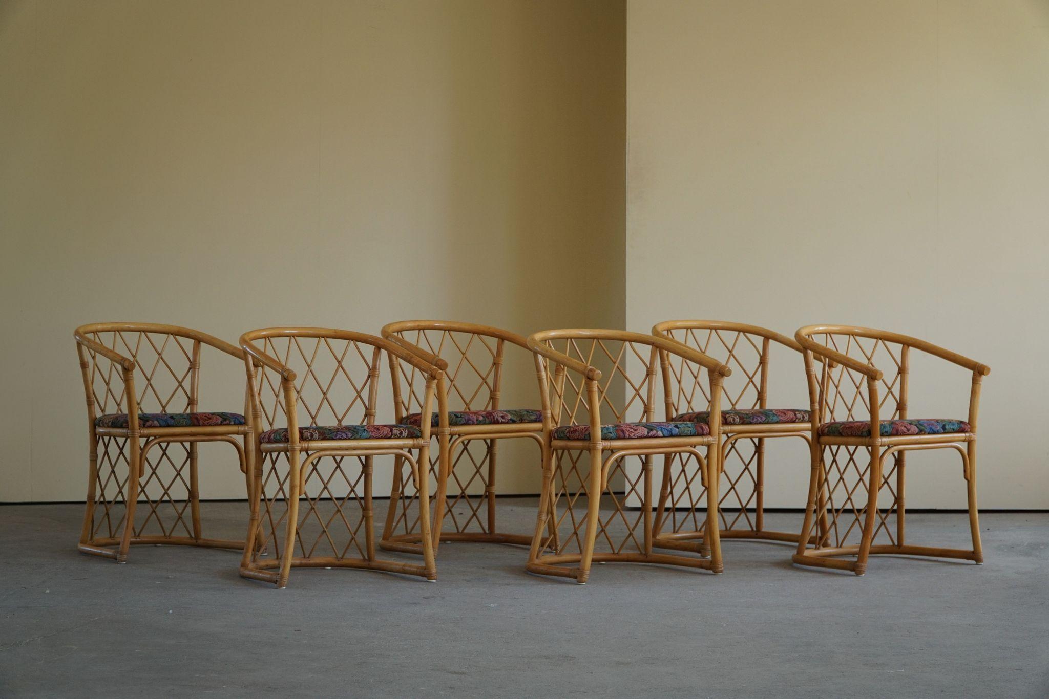 Danois Ensemble de 6 chaises de salle à manger sculpturales en bambou vintage, danoises modernes, fabriquées dans les années 1960 en vente