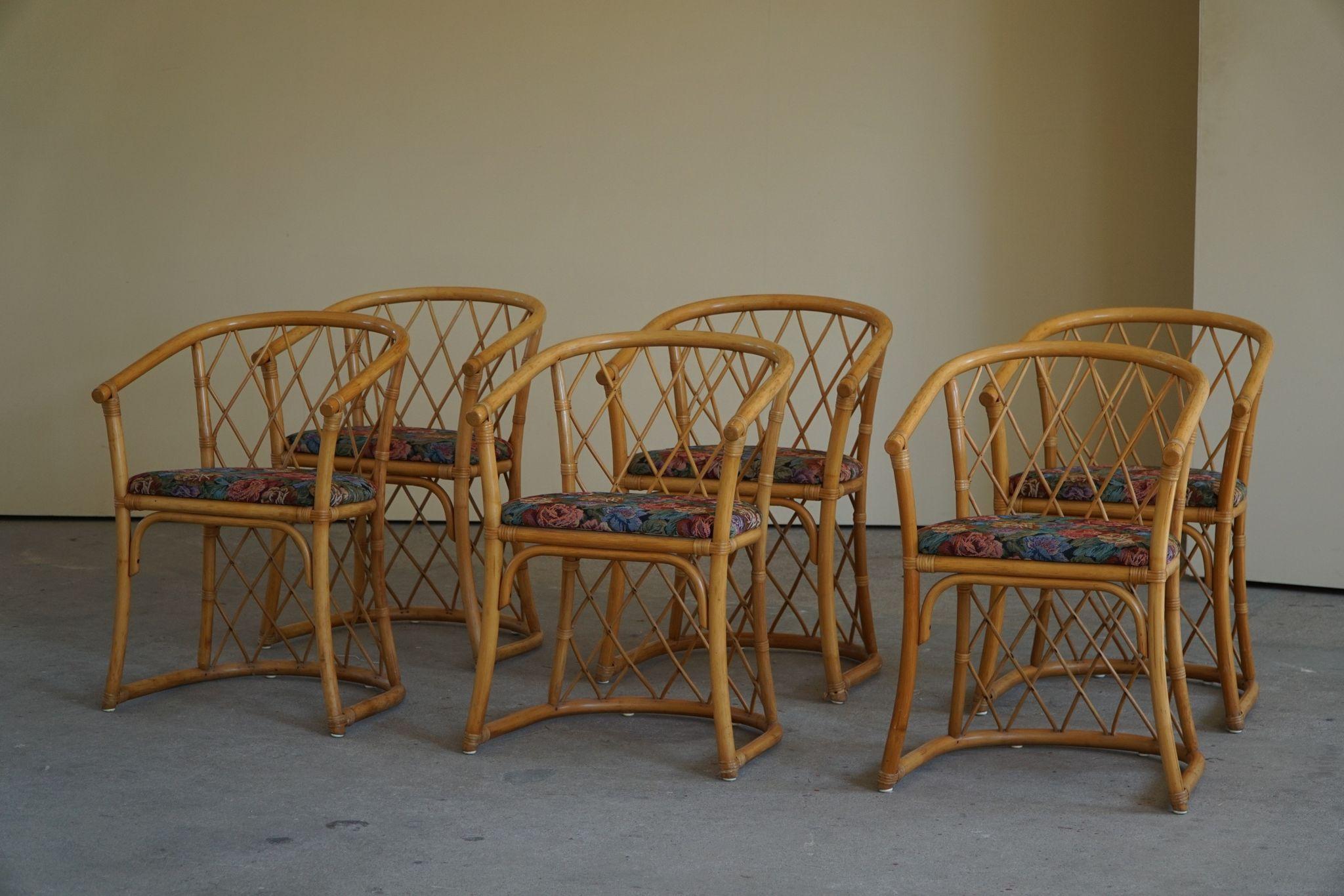 20th Century Set of 6 Sculptural Vintage Bamboo Dining Chairs, Danish Modern, Made in 1960s For Sale