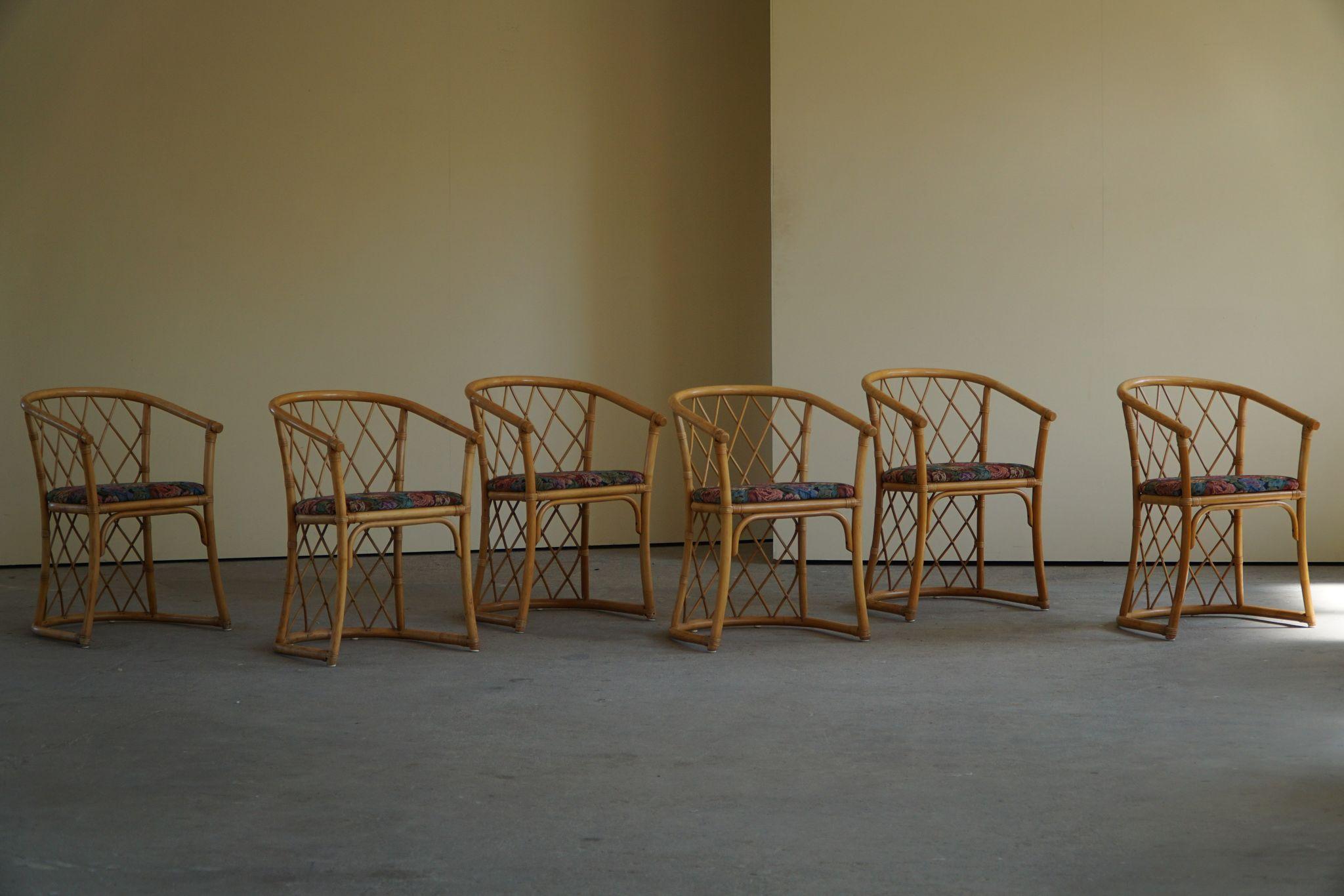 Tessuto Set di 6 sedie da pranzo scultoree in bambù d'epoca, stile moderno danese, realizzate negli anni '60 in vendita