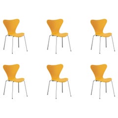Set of 6 Series 7 Chairs, Burnt Yellow & Steel Chrome by Arne Jacobsen