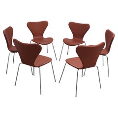 Set of 6 'Series 7' Chairs in Leather by Arne Jacobsen for Fritz Hansen, 1955