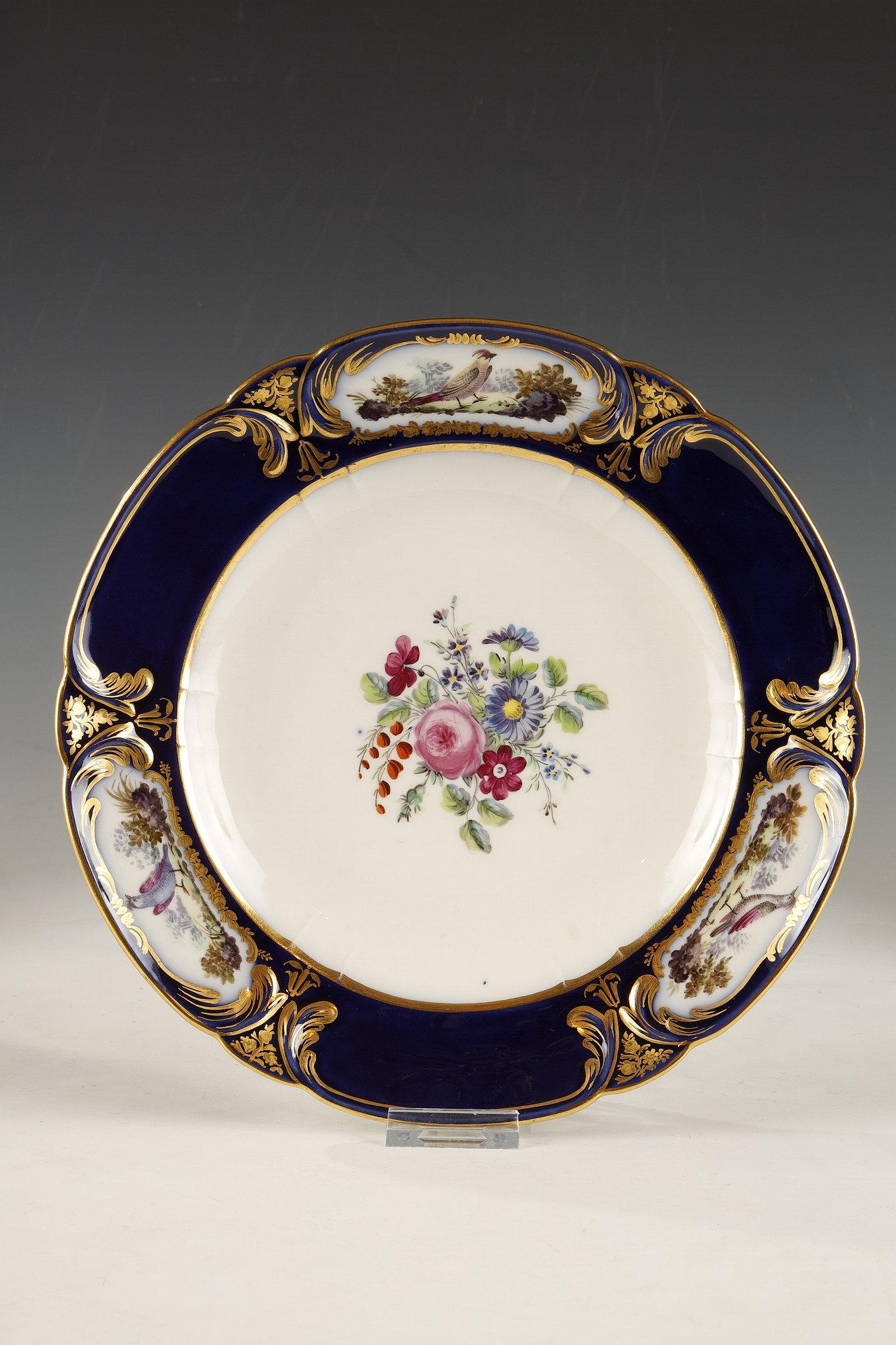 Hand-Painted Set of 6 Sèvres Style Porcelain Plates, France, Circa 1880 For Sale