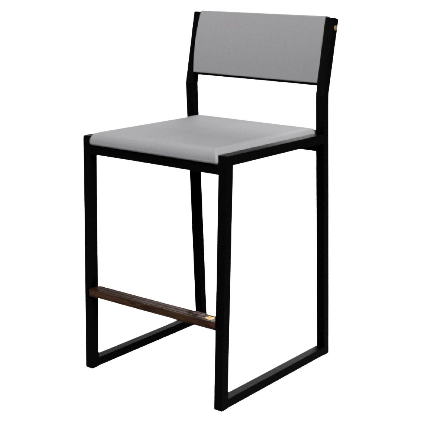 Shaker Counter Stool Chair by Ambrozia, Walnut, Black Steel, Terracota