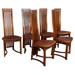 Ensemble de 6 chaises de salle à manger en cuir de mouton de style Art Nouveau