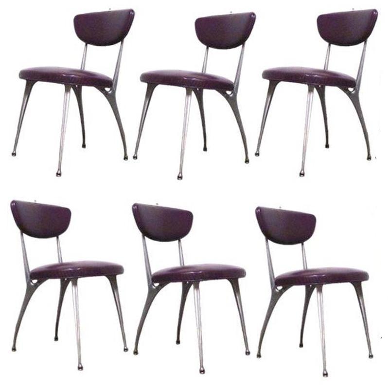 Set of  6 Shelby Williams Sculptural Aluminum Frame "Gazelle" Chairs