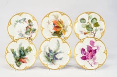 Set of Six Signed KPM Dessert Plates with Named Plant Species