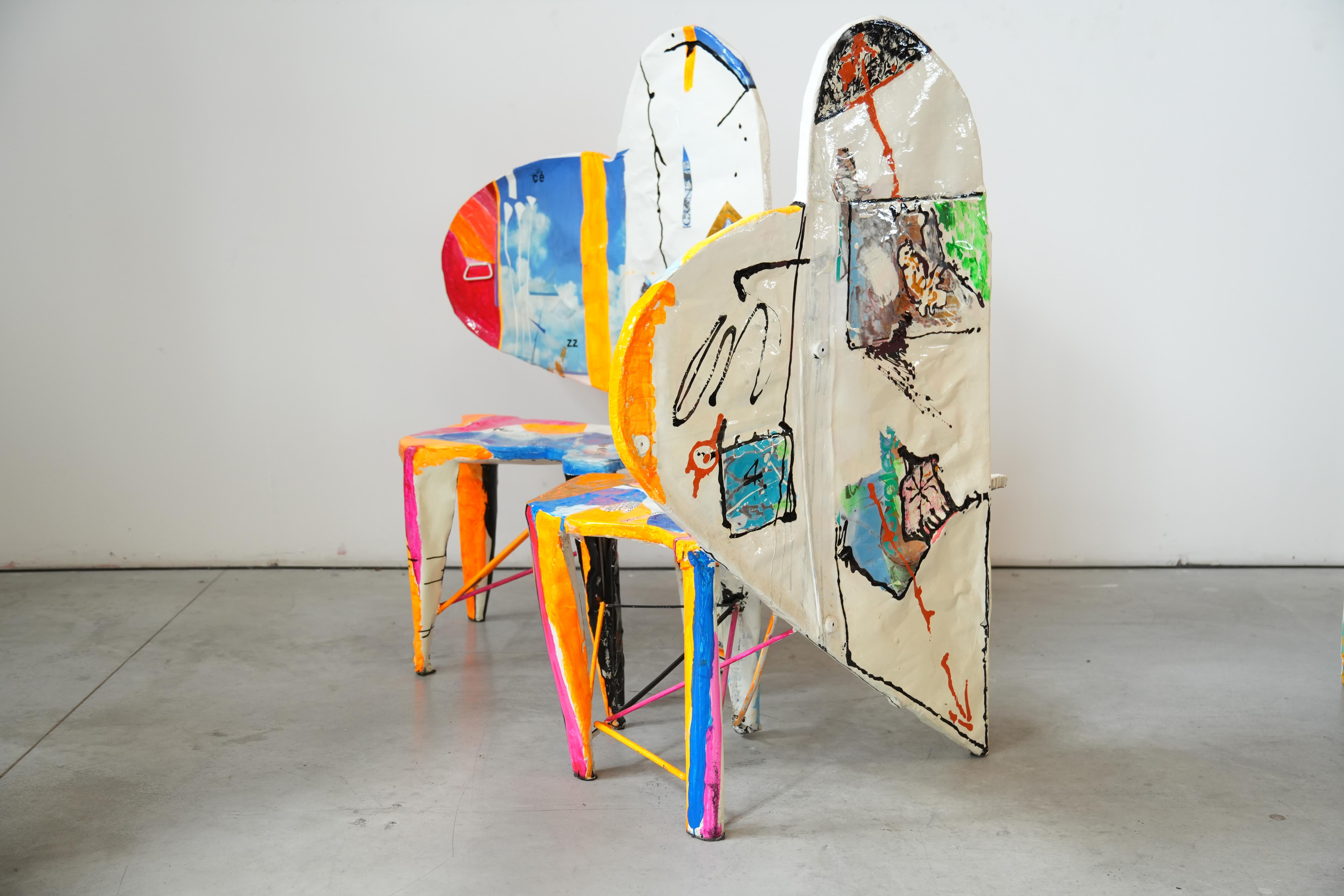 Italian Set of 6 Signed Pop Art Chairs by Guido Coletti (1995, signed in 2013) For Sale