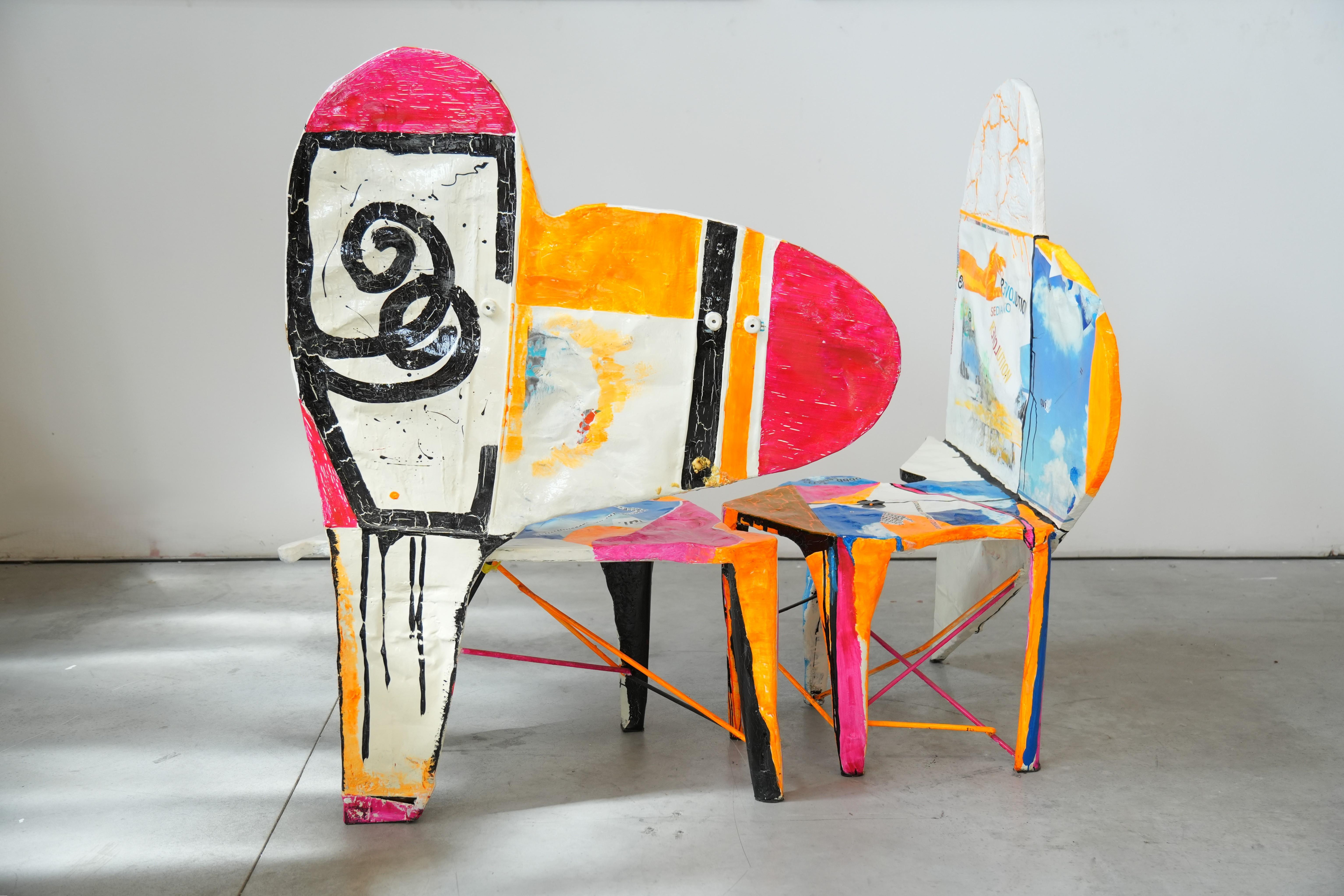 Iron Set of 6 Signed Pop Art Chairs by Guido Coletti (1995, signed in 2013) For Sale
