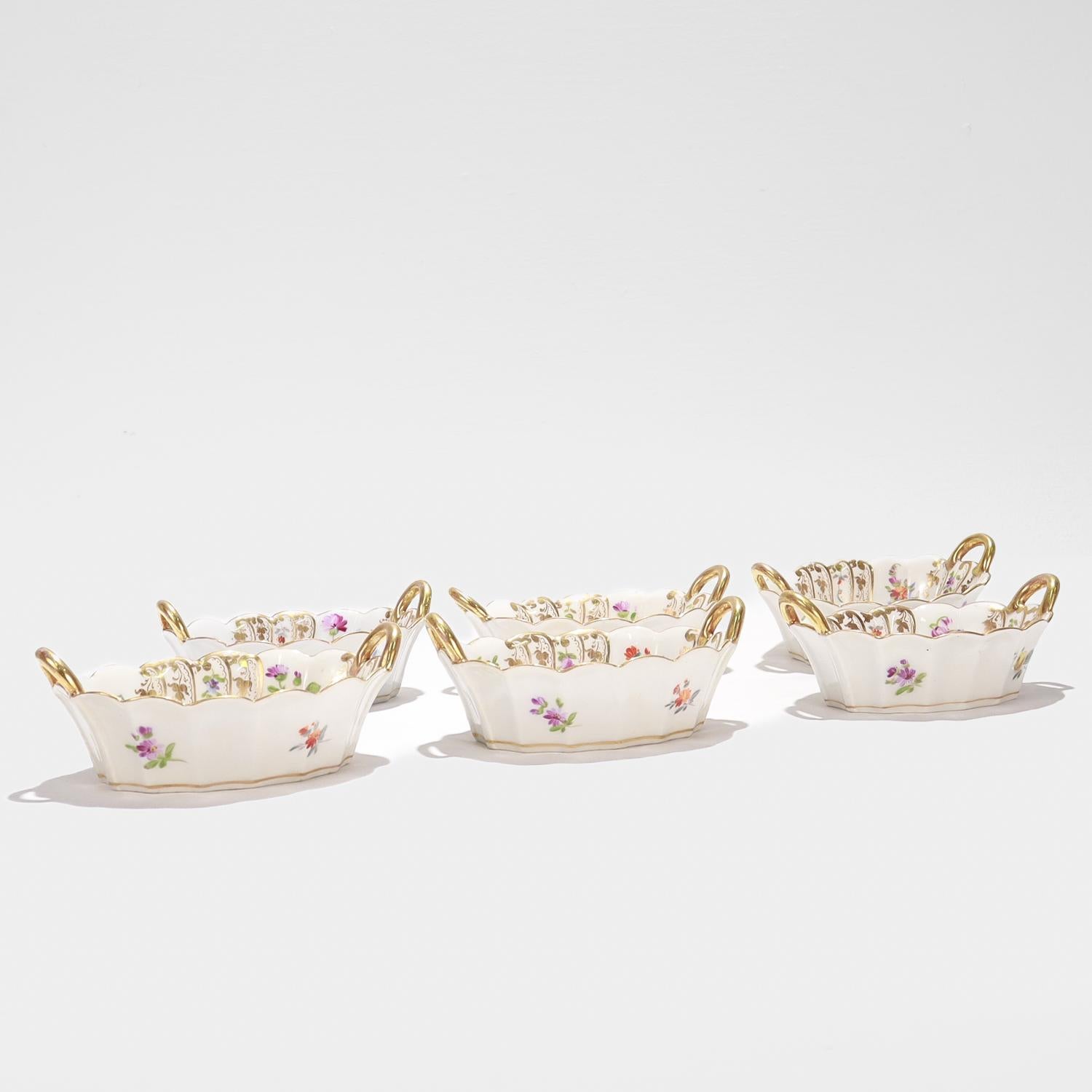 German Set of 6 Signed Richard Klemm Dresden Porcelain Condiment Serving Bowls For Sale