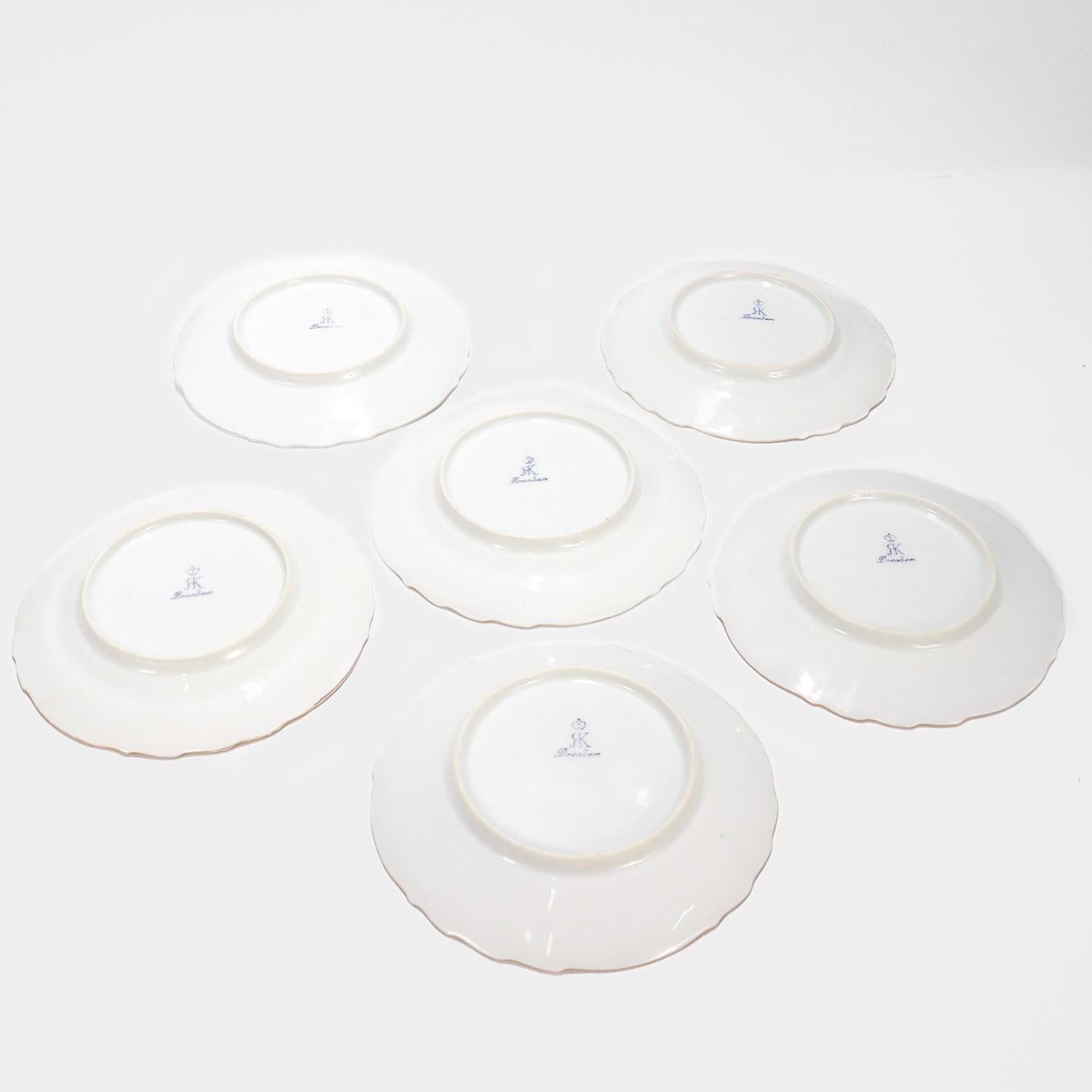 Lote de 6 Platos Petit Four de Dresden Porcelain firmados por Richard Klemm en venta 5