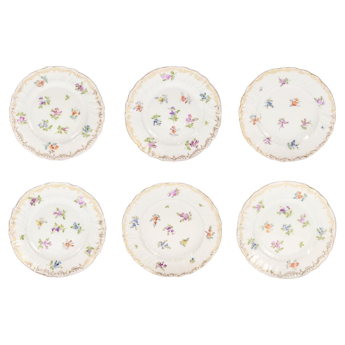 Lote de 6 Platos Petit Four de Dresden Porcelain firmados por Richard Klemm