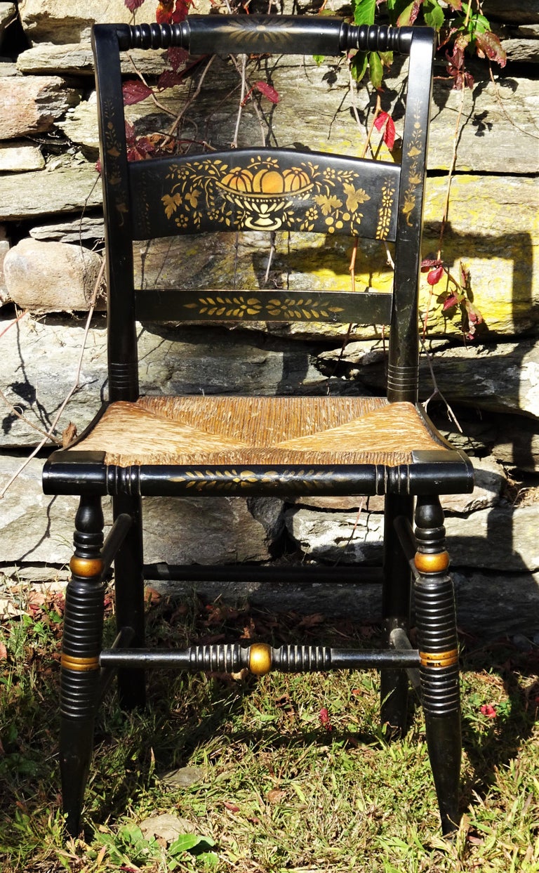 Set of 6 Signed Vintage Hitchcock Painted and Stenciled Side Chairs