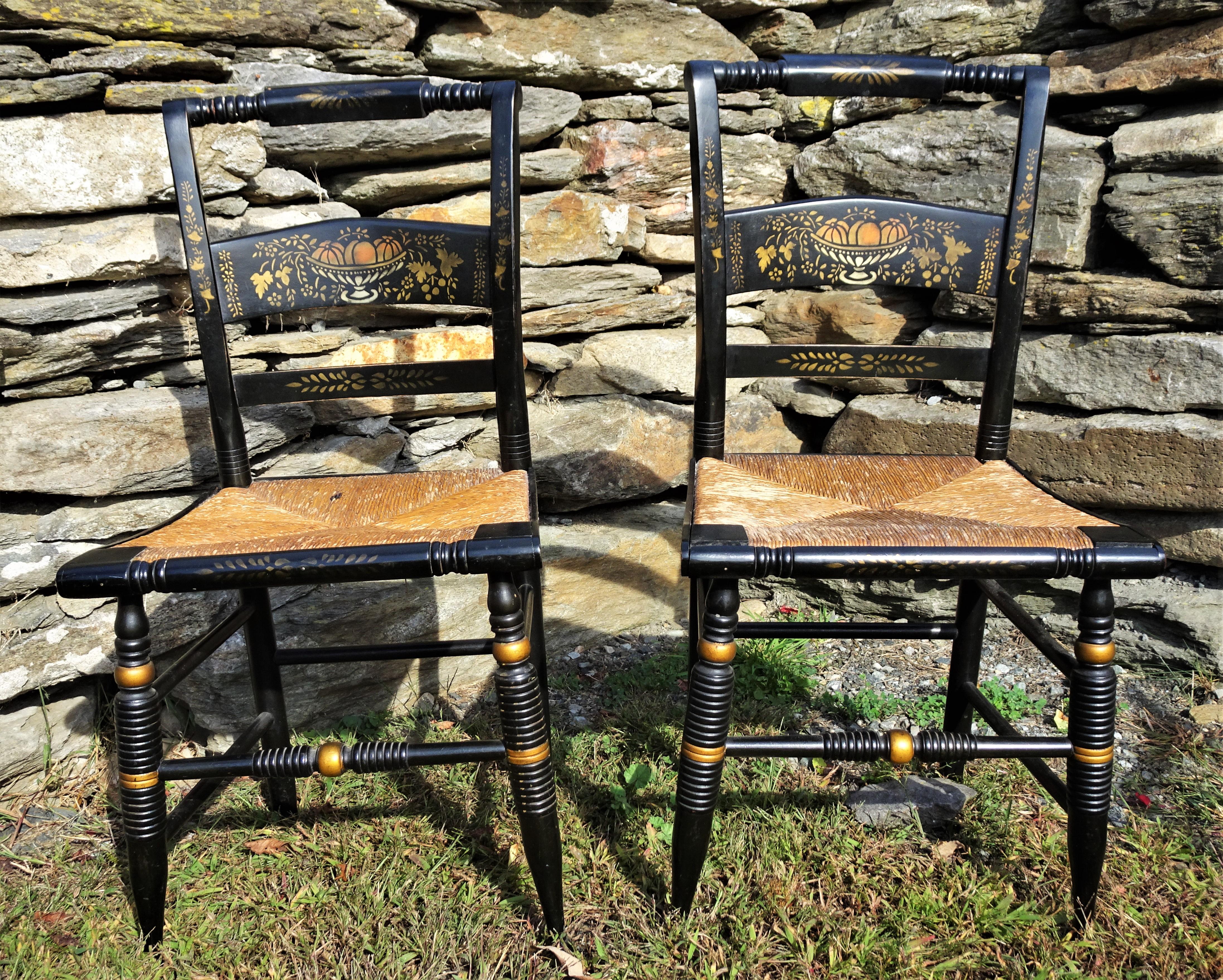 20th Century Set of 6 Signed Vintage Hitchcock Painted and Stenciled Side Chairs, circa 1958