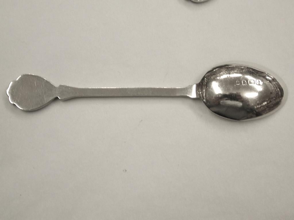 European Set of 6 Silver and Enamel Coffee Spoons, Mappin & Webb, 1933, Birmingham