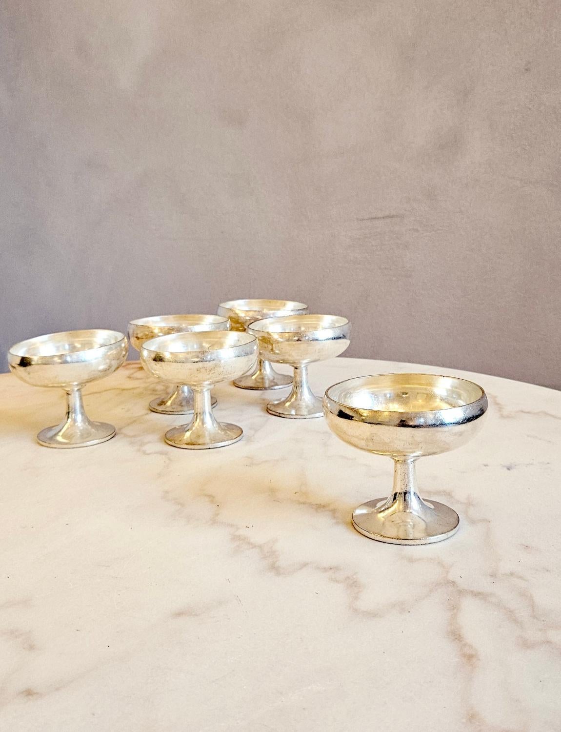 Milieu du XXe siècle Ensemble de 6 bols Gelato Arthur Krupp Milano en argent