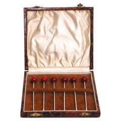 Set of 6 Silver Cherry Cocktail Sticks, circa 1930s