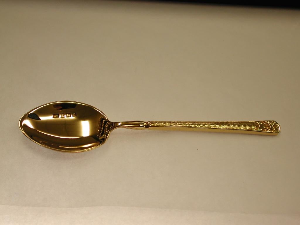Set of 6 Silver Gilt and Flower Enameled Coffee Spoons, Dated 1978, Birmingham 1