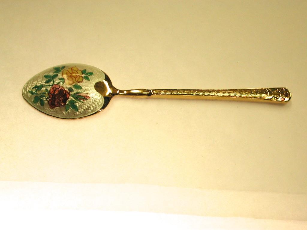 Set of 6 Silver Gilt and Flower Enameled Coffee Spoons, Dated 1978, Birmingham 2