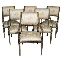 Juego de 6 Sillas de Comedor de Estilo Regencia Francés Ebonizadas en Pan de Plata
