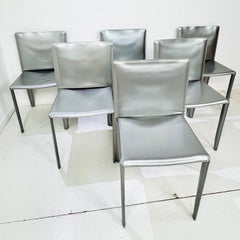 Lot de 6 chaises de salle à manger « Piuma » en cuir argenté, de la marque Cattelan Italia