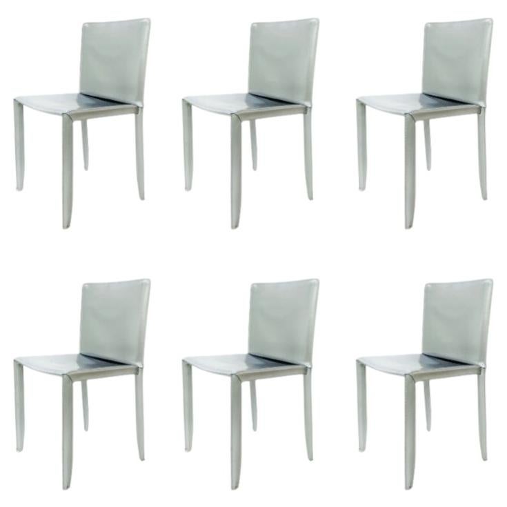 Set of 6 Silver Leather "Piuma" Dining Chairs by Cattelan Italia For Sale