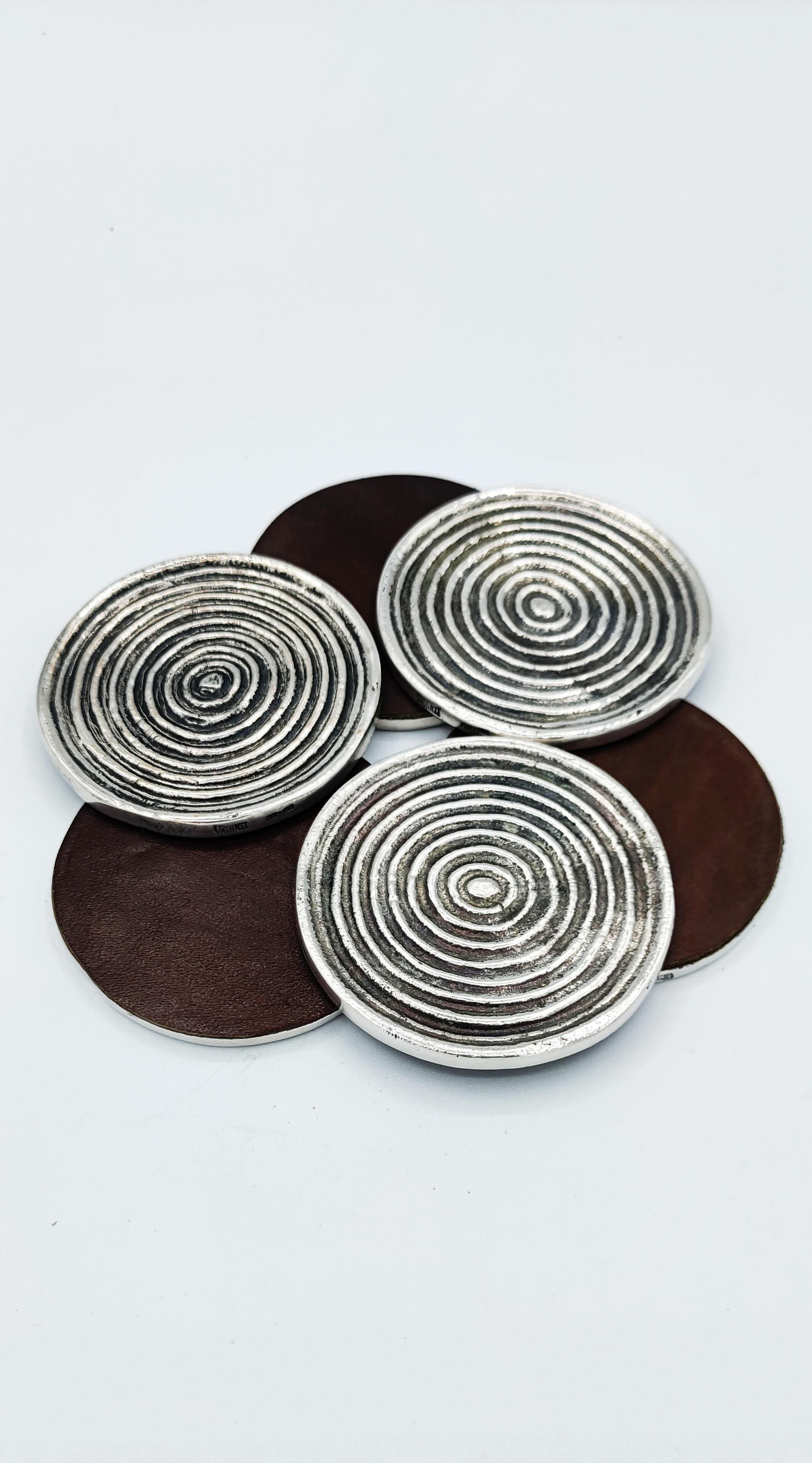 Set of 6 Silver Metal Coasters by Valenti, Spain 1970s 6