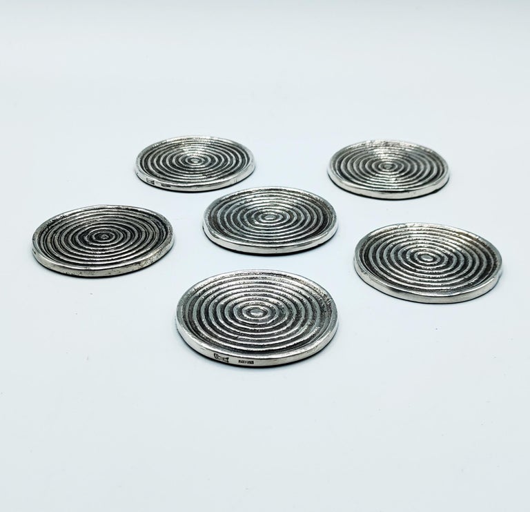 Set of 6 Silver Metal Coasters by Valenti, Spain 1970s 7