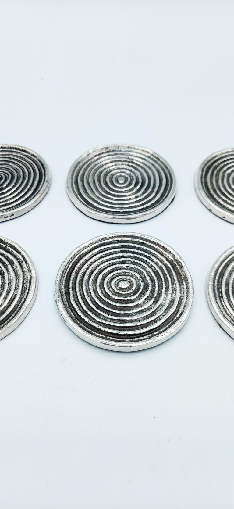 Spanish Set of 6 Silver Metal Coasters by Valenti, Spain 1970s