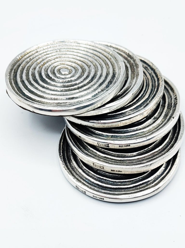 20th Century Set of 6 Silver Metal Coasters by Valenti, Spain 1970s