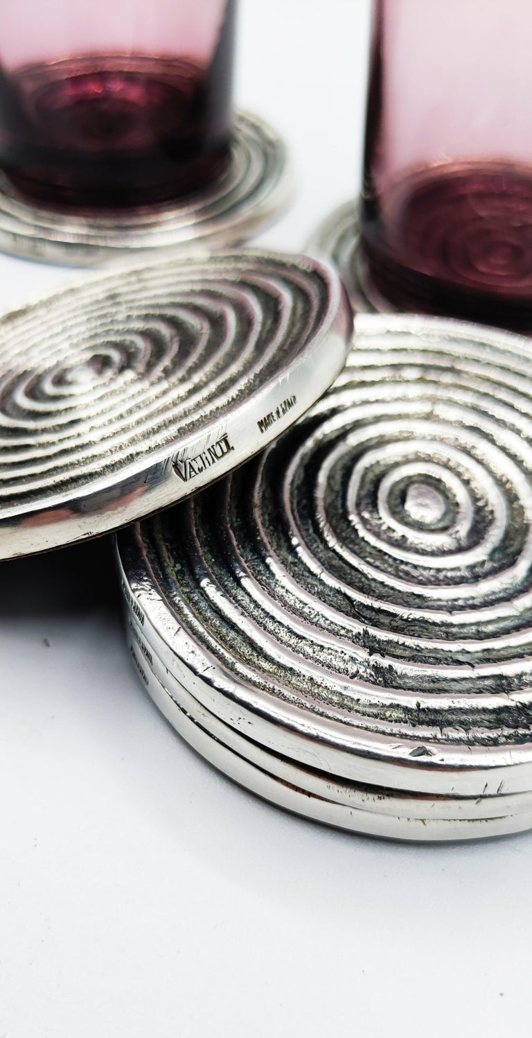 Set of 6 Silver Metal Coasters by Valenti, Spain 1970s 3