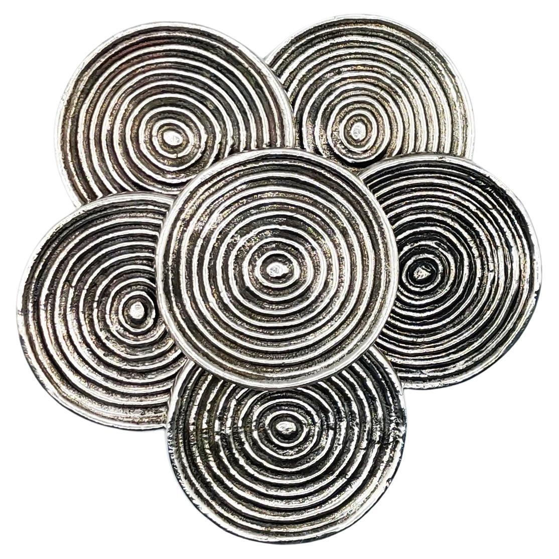 Set of 6 Silver Metal Coasters by Valenti, Spain 1970s