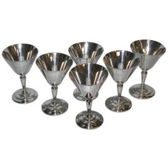 Set of 6 Silver Plated Art Deco Cocktail Cups Dated circa 1930, Mappin & Webb