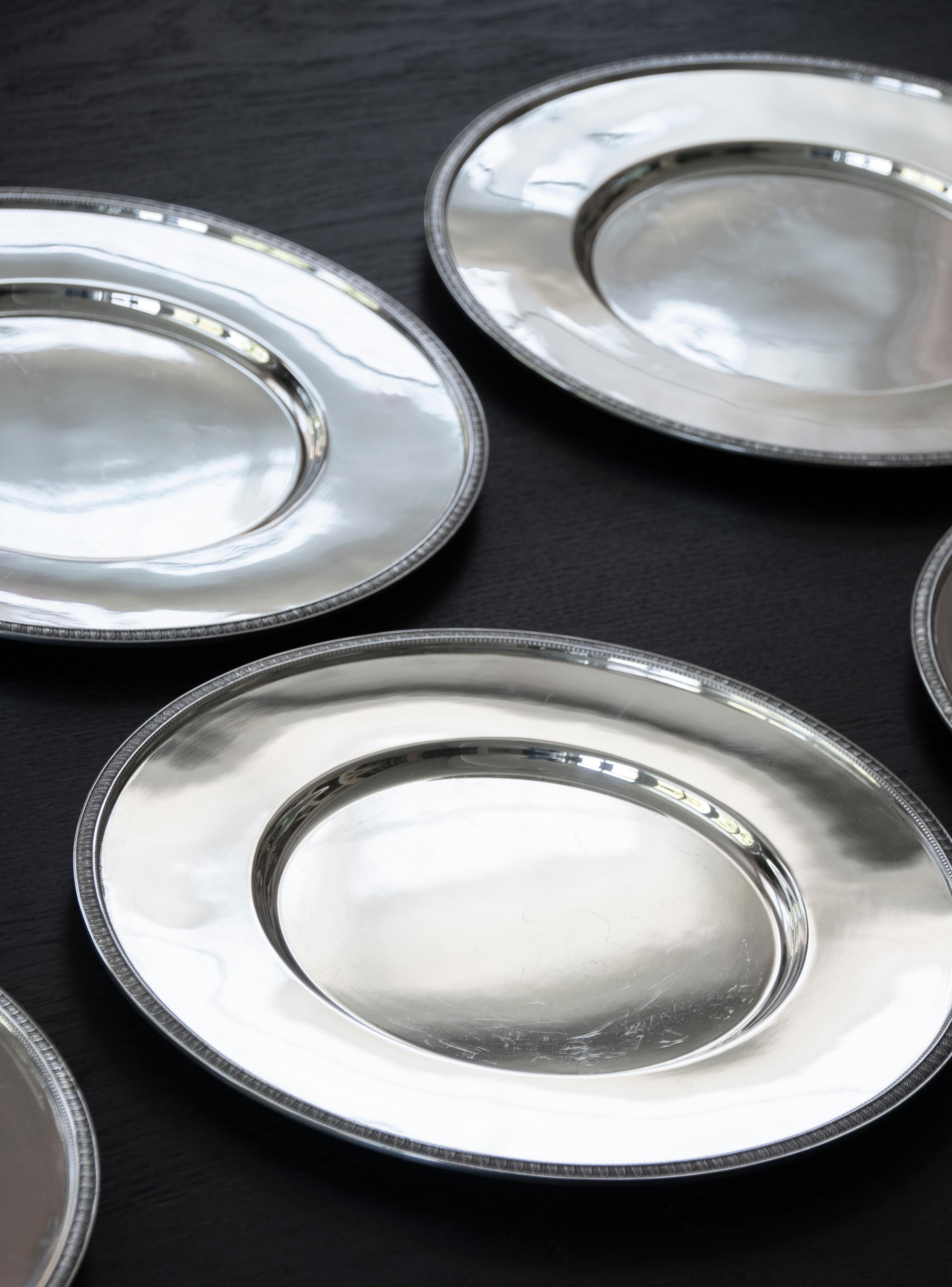 Set of 6 Silver Plated Plates Made by Christofle Model Malmaison 4