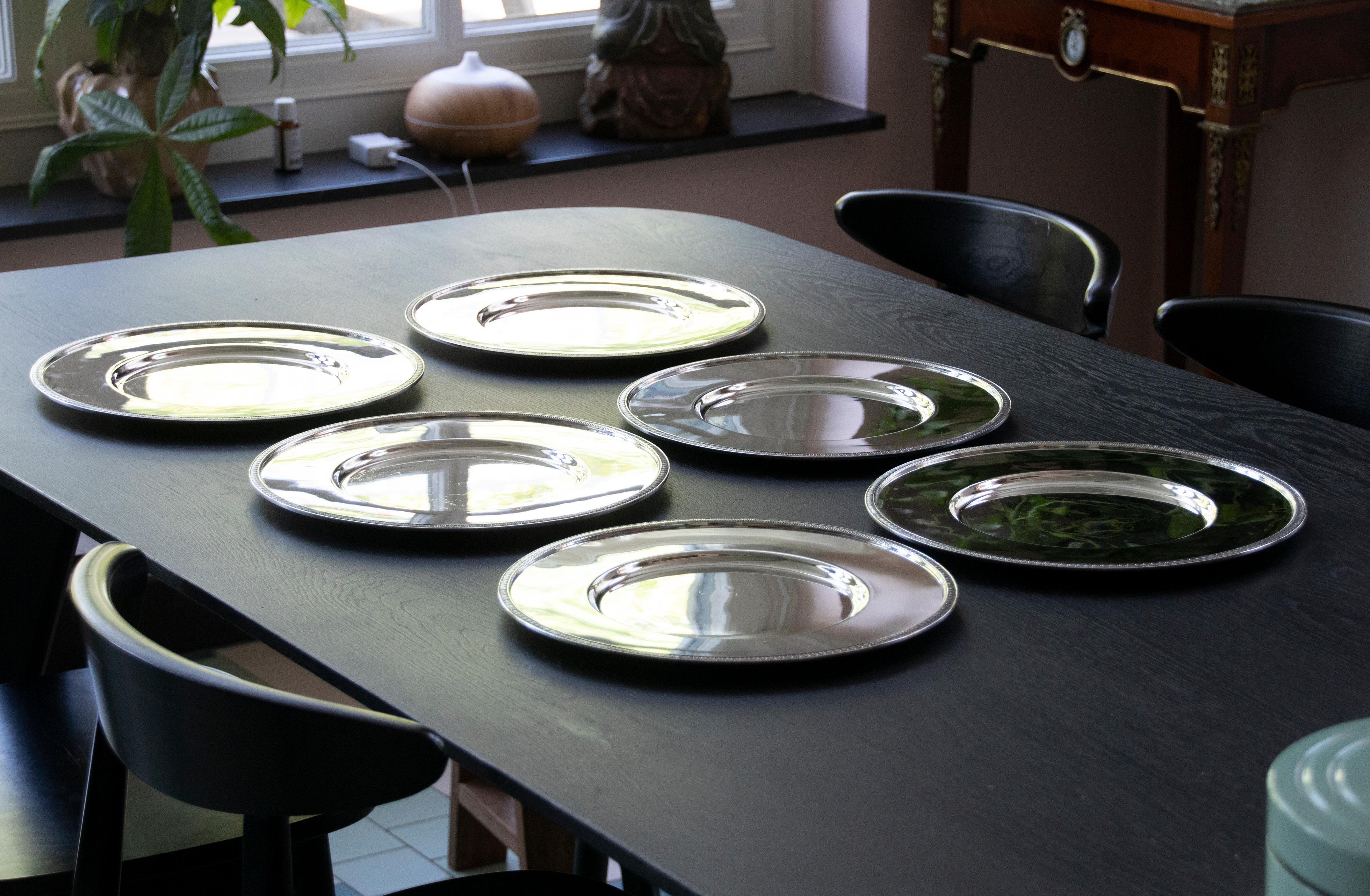 Set of 6 Silver Plated Plates Made by Christofle Model Malmaison 6