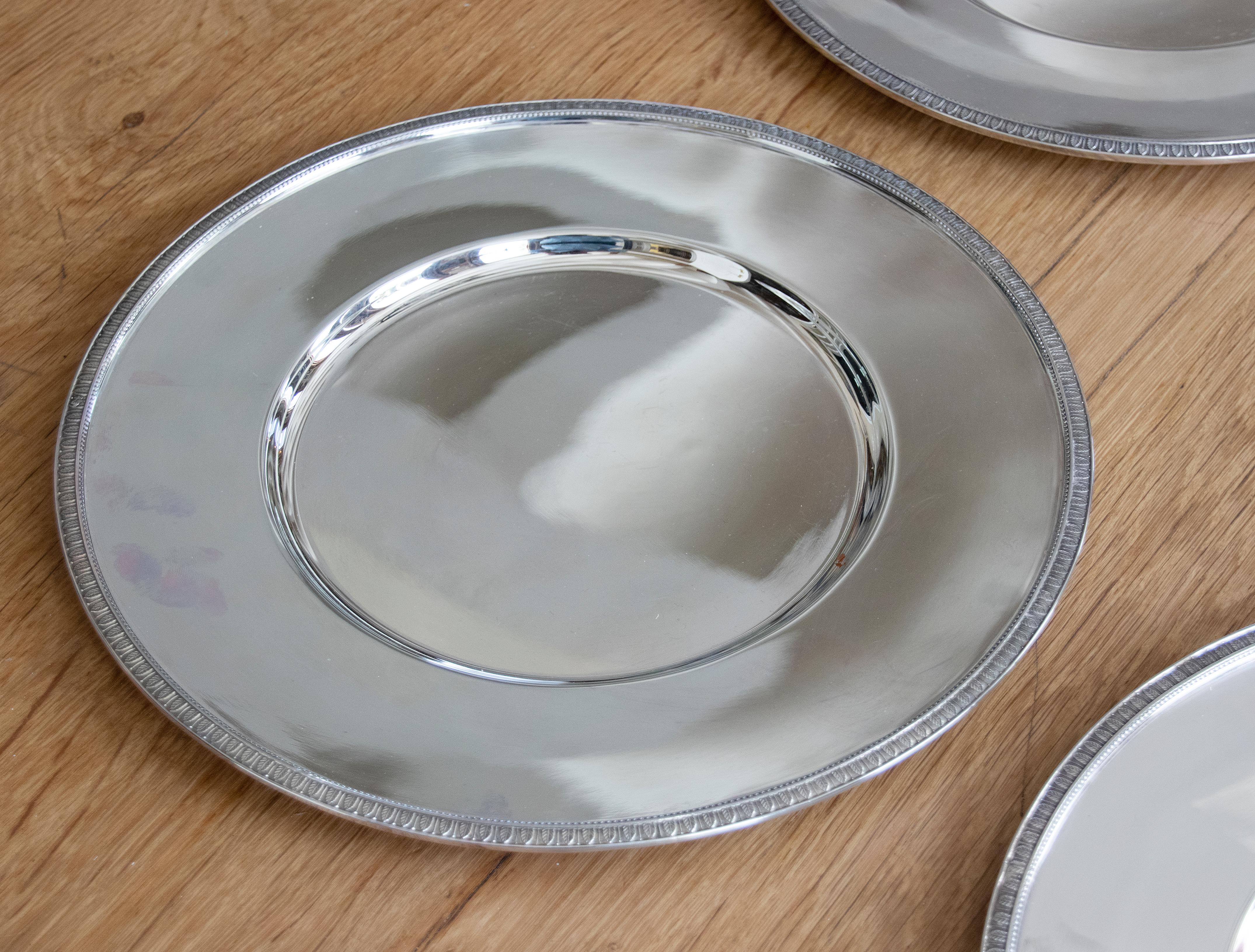 Set of 6 Silver Plated Plates Made by Christofle Model Malmaison 8