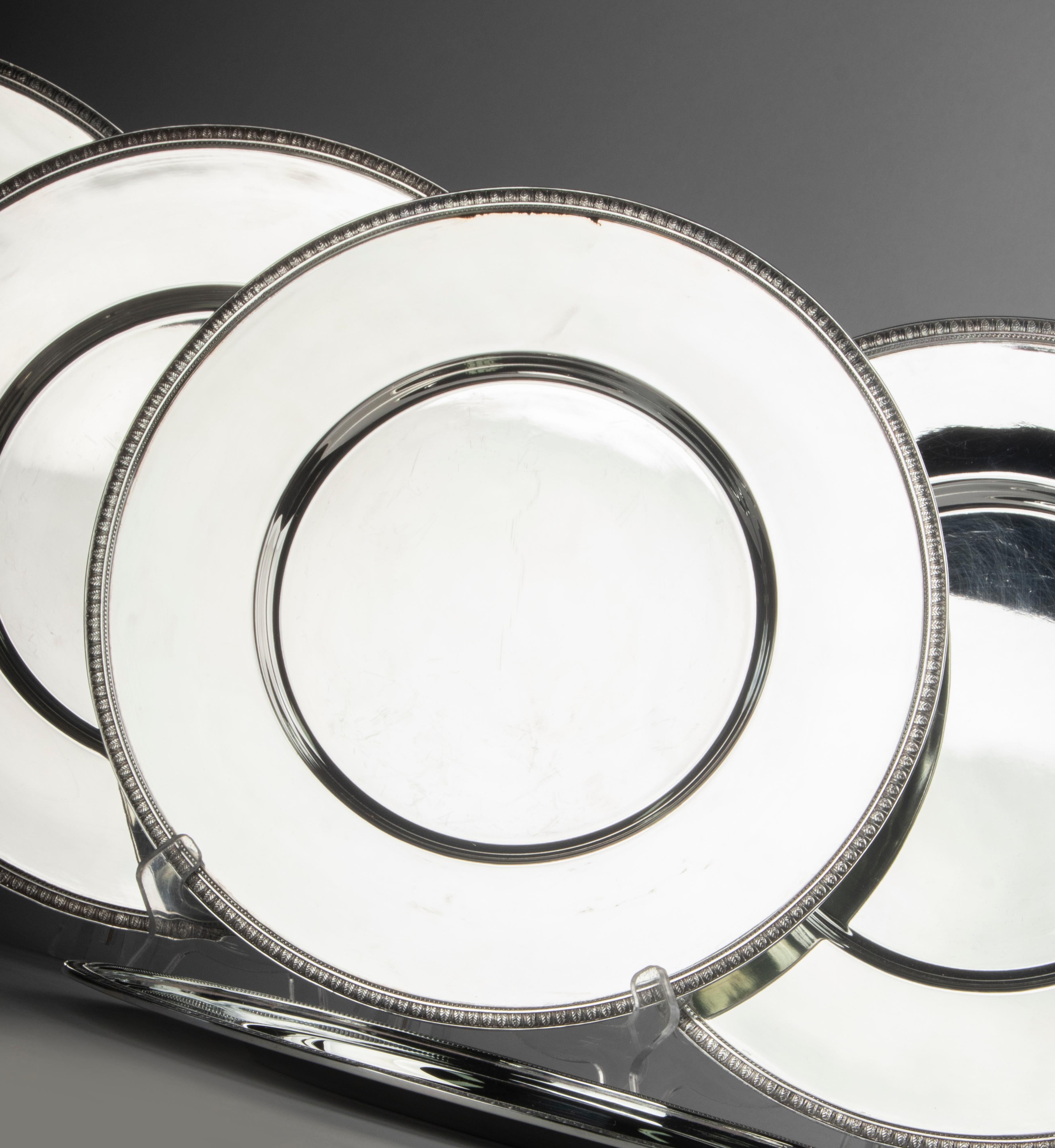 Set of 6 Silver Plated Plates Made by Christofle Model Malmaison 9