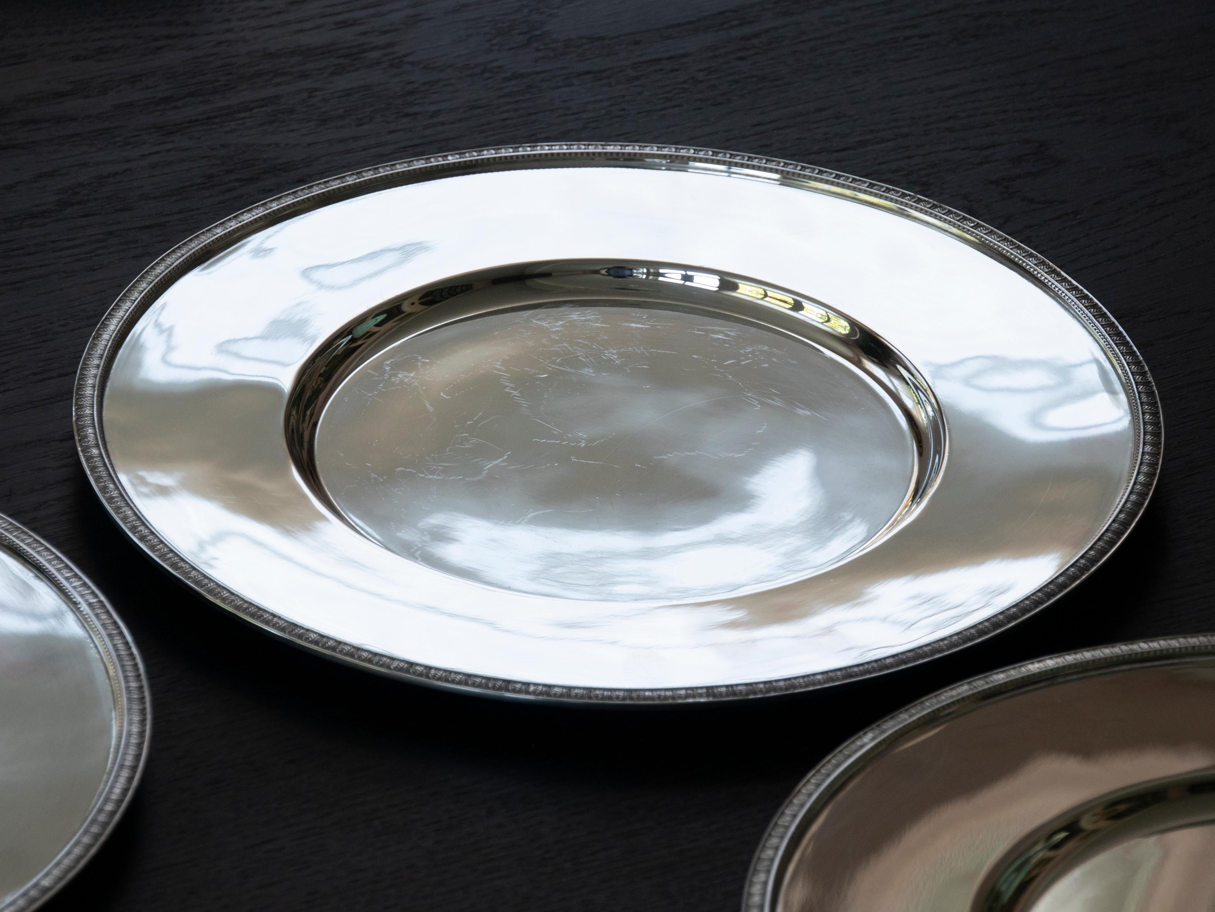 Set of 6 Silver Plated Plates Made by Christofle Model Malmaison 13