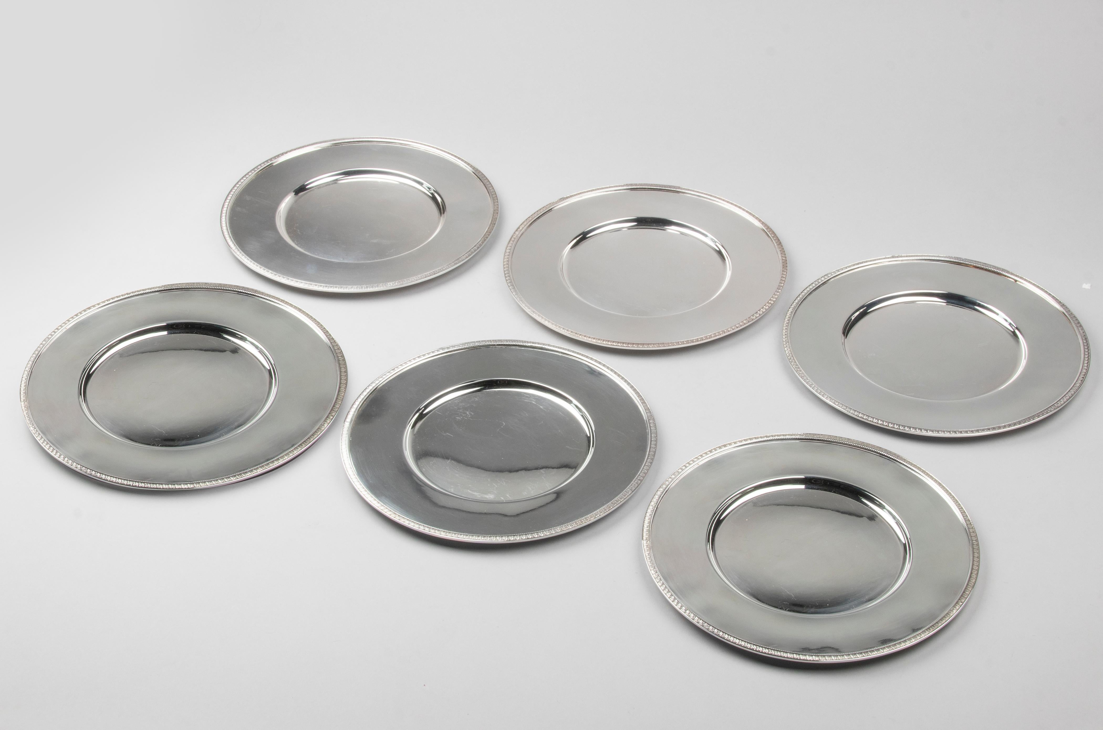 Late 20th Century Set of 6 Silver Plated Plates Made by Christofle Model Malmaison