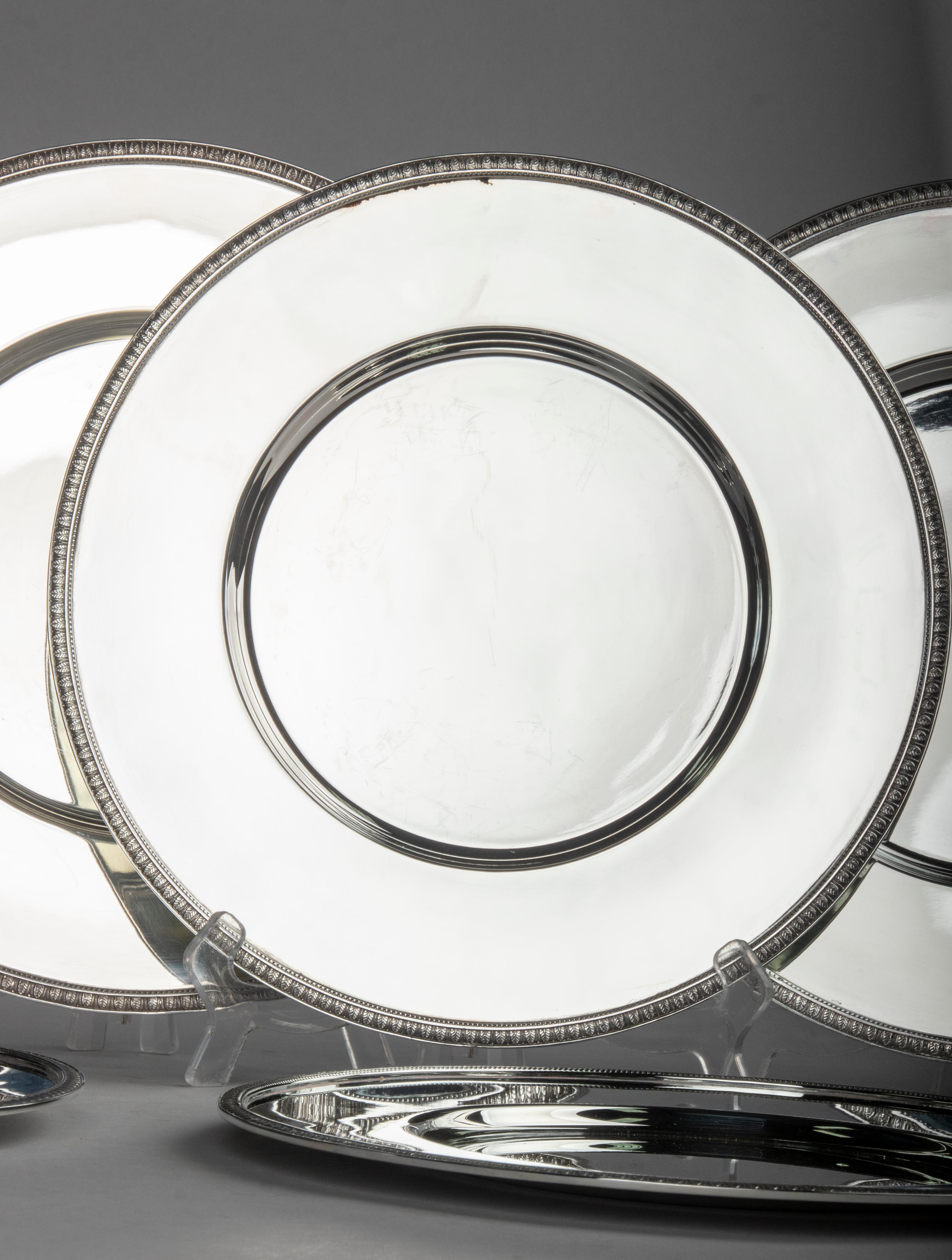 Set of 6 Silver Plated Plates Made by Christofle Model Malmaison 1