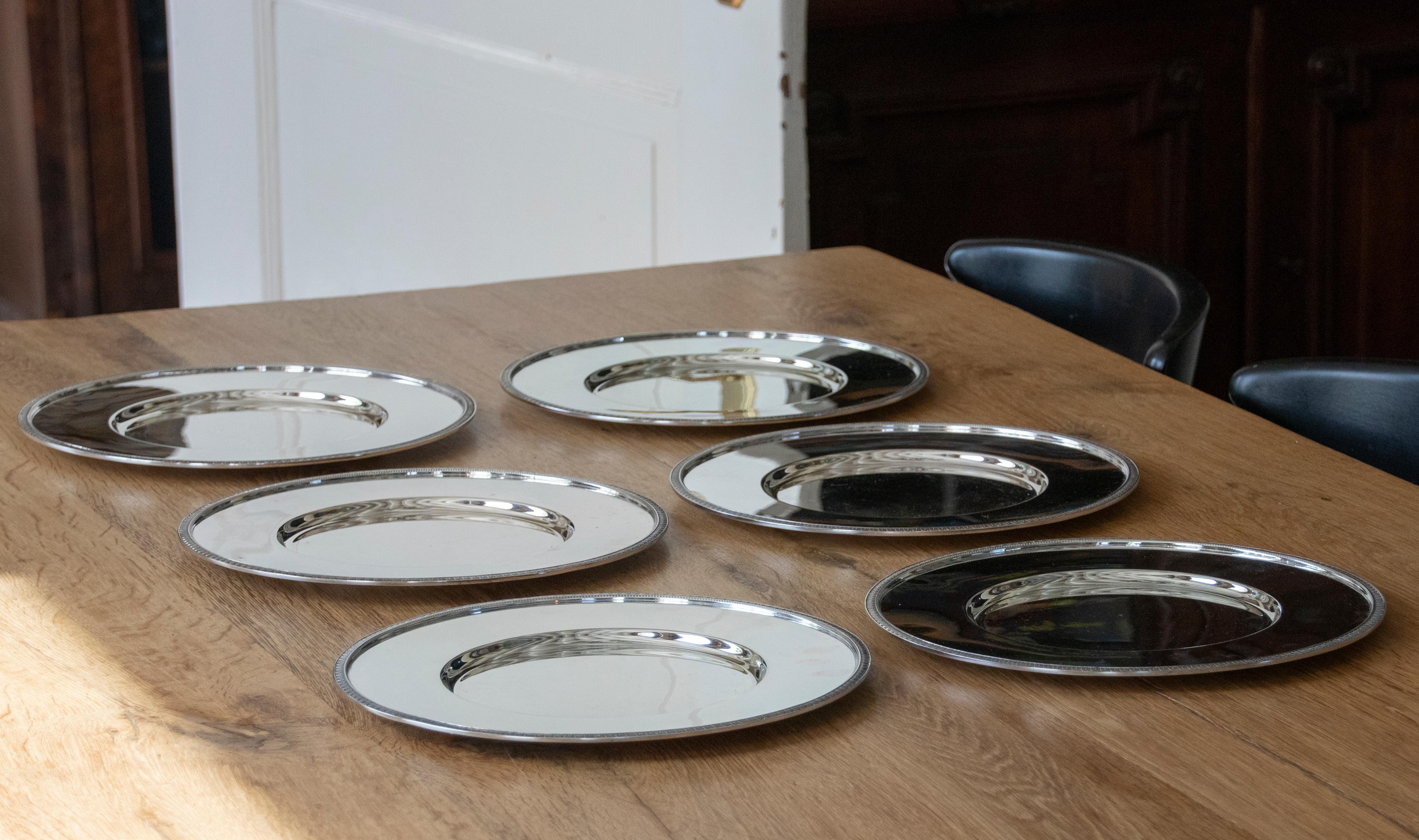 Set of 6 Silver Plated Plates Made by Christofle Model Malmaison 2