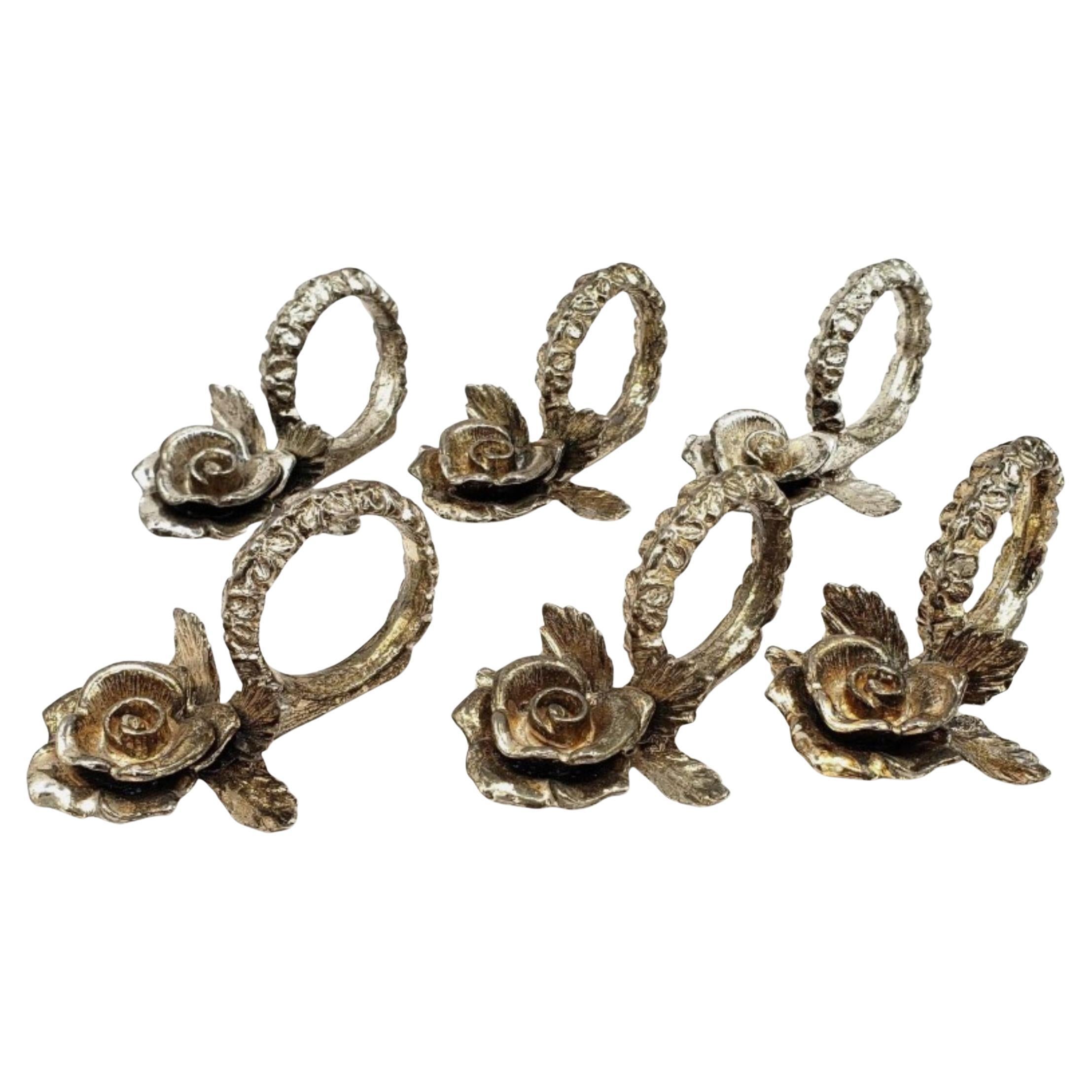 Satz mit 6 versilberten Rosenserviettenringen, Vintage Tischdekoration Collection Foral