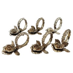Set of 6 Silver-Plated Rose Napkin Rings, Vintage Table Décor Collection Foral