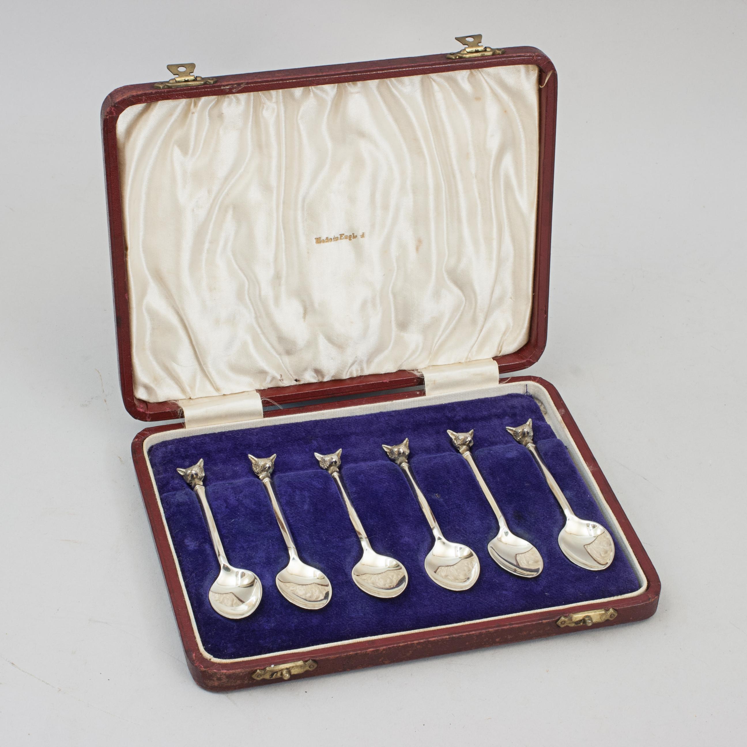 Set Of 6 Silver Spoons With Foxes Heads By Swaine And Adeney 6