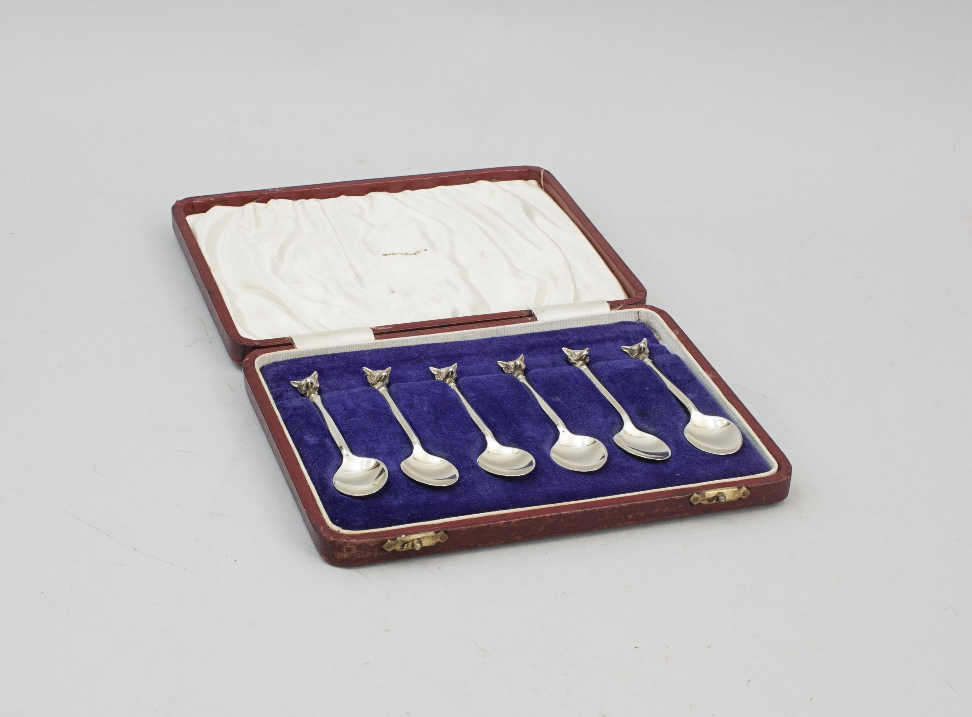 Sporting Art Set Of 6 Silver Spoons With Foxes Heads By Swaine And Adeney