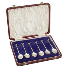 Set Of 6 Silver Spoons With Foxes Heads By Swaine And Adeney