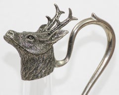 Set of 6 Silver Stirrup Cups Goblets Animal Heads with Wine Decanter Italy 1970s