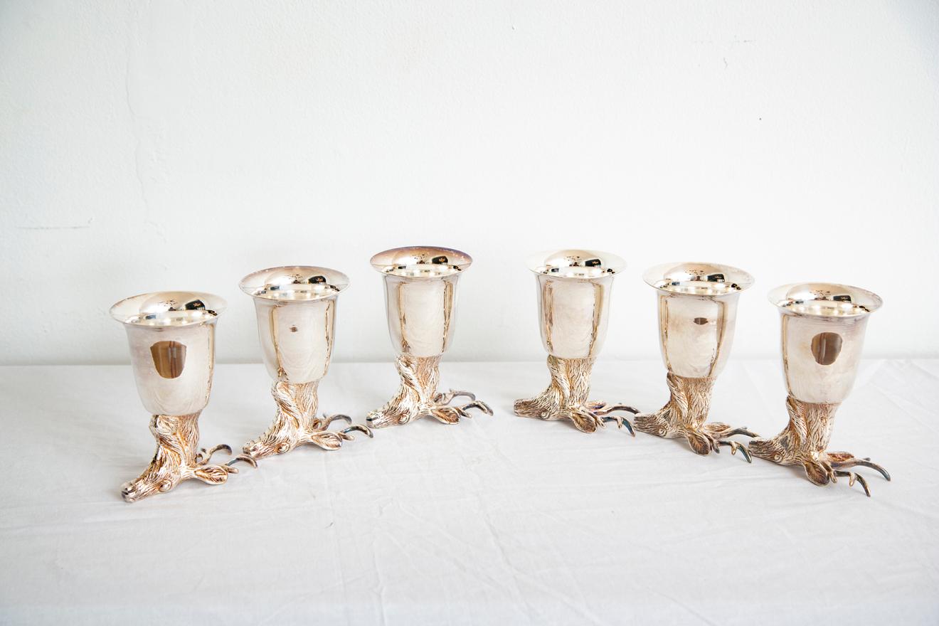Set of 6 Silver Stirrup Cups Goblets with Animal Heads 4